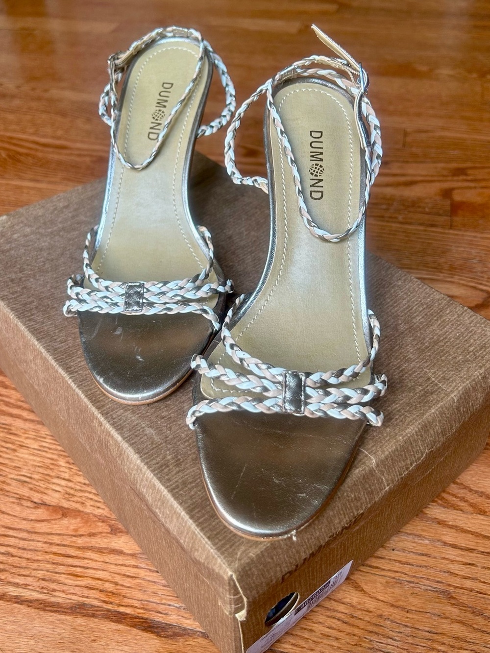Metallic Braided Strap Women's Sandals - Golden